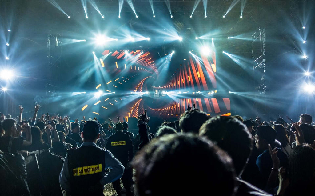 Vibrant party atmosphere enhanced by captivating visual displays.